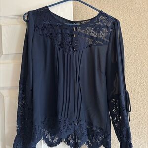 Fashion Nova Navy Lace Blouse